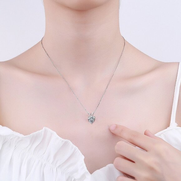 Heart Pendant Necklace  Sterling Silver Sparkling Chain - Picture 1 of 6